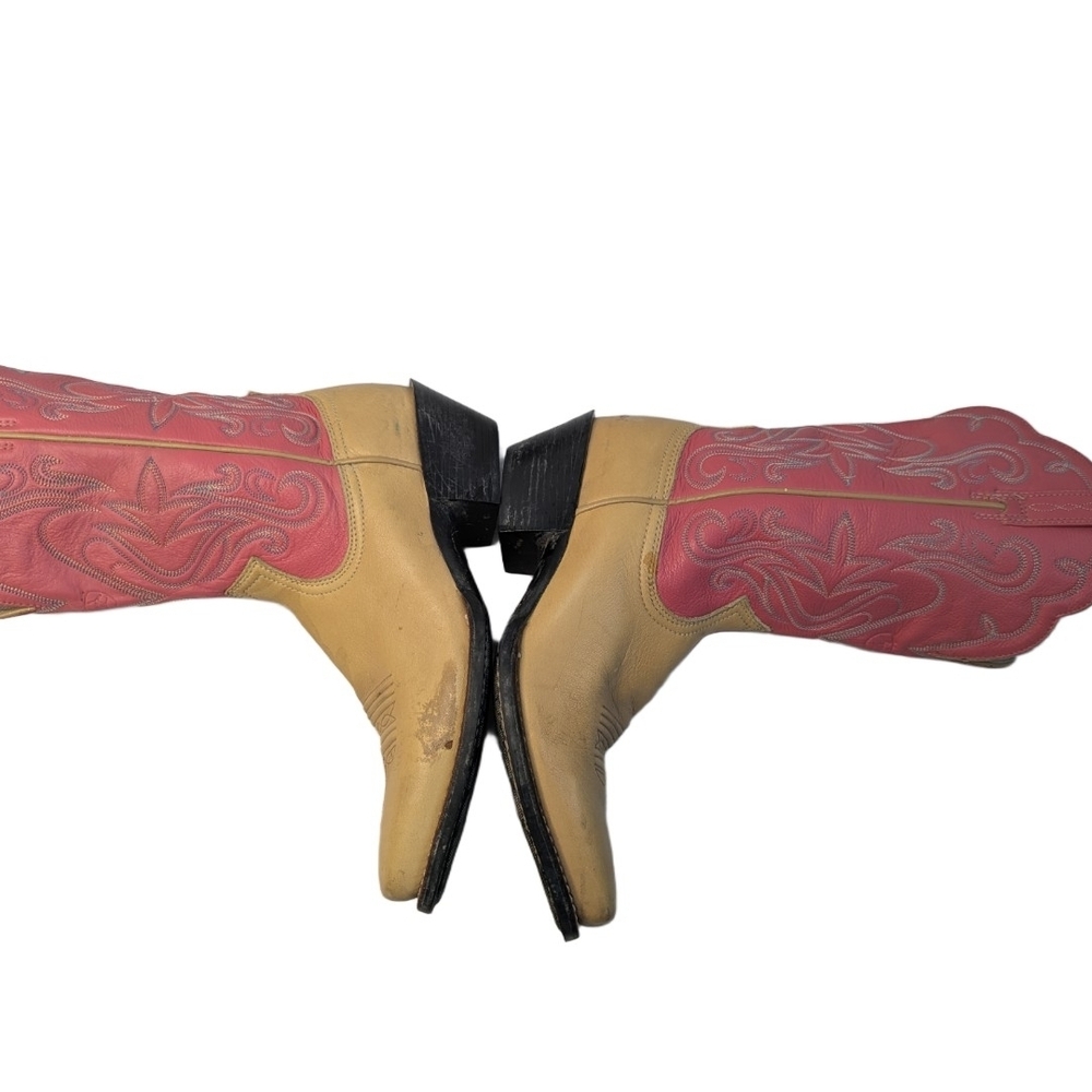 Ariat Women Tan Pink Leather Square Toe Western Boots Style 15881 Size 9 B - Picture 6 of 11